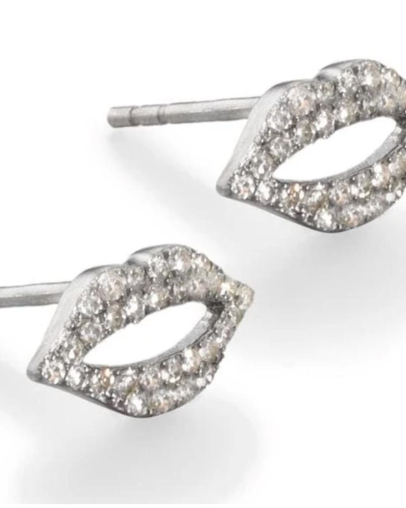 Front of a size O/S Tiny Kiss Pave Diamond Stud Earrings in Silver in Silver by ela rae. | dia_product_style_image_id:331061